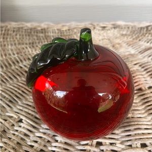 Vintage Hand Blown  Red Glass Apple Paperweight By Lori Ritz